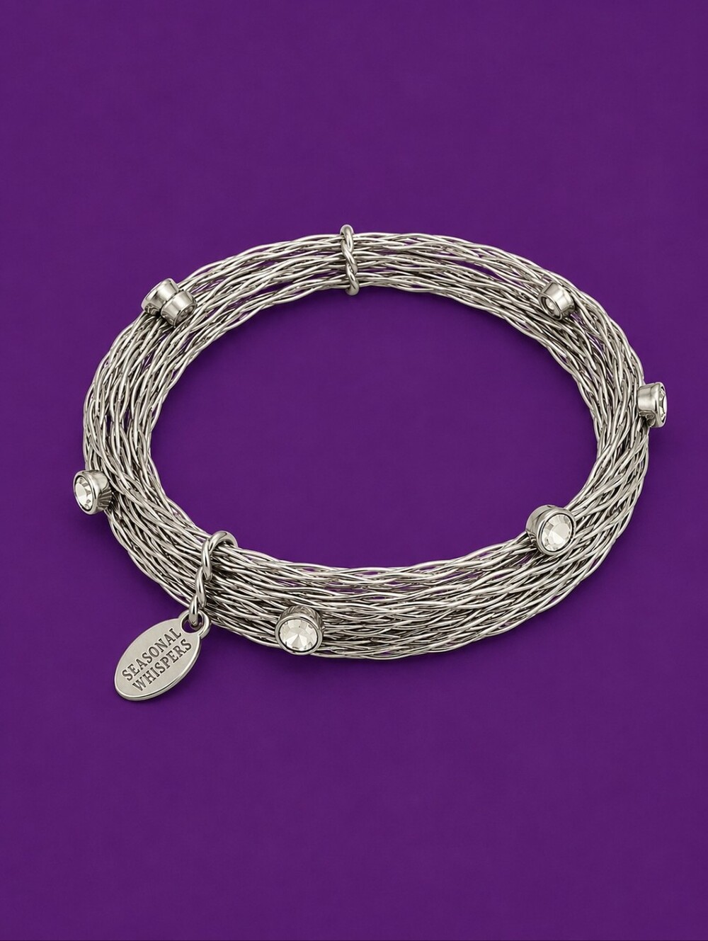 SEASONAL WHISPERS Stainless Steel Wire Birds Nest Crystal Bangle Bracelet